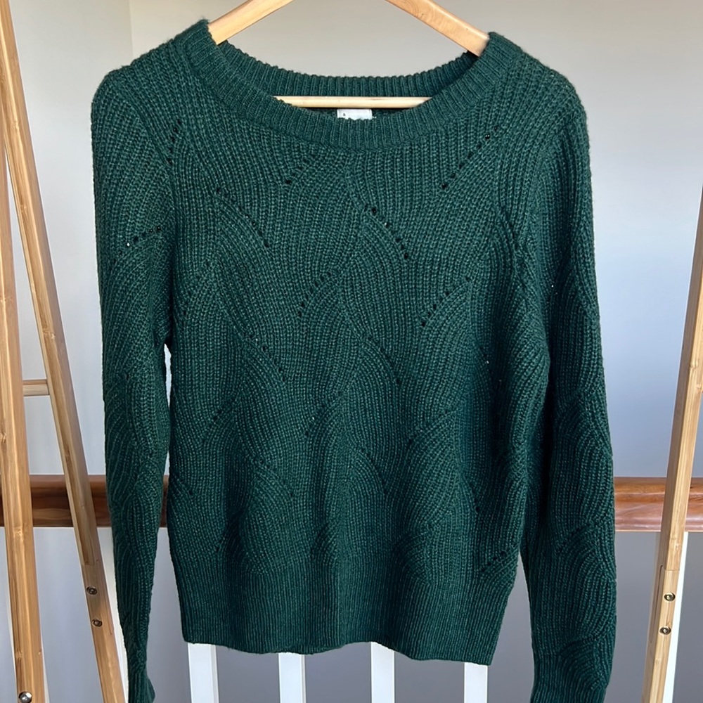 A New Day - Forest Green open knit sweater